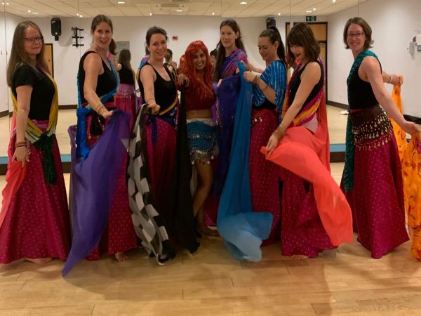 Fun belly dance hen party class in Edinburgh with costumes